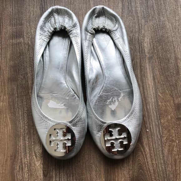 Tory Burch Shoes - Tory Burch Minnie Flat Silver Metal Tory Burch Shoes - Tory Burch Minnie Flat Silver Metal
